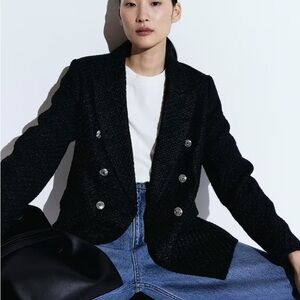 NWT H&M Black Textured-weave Jacket Size Small